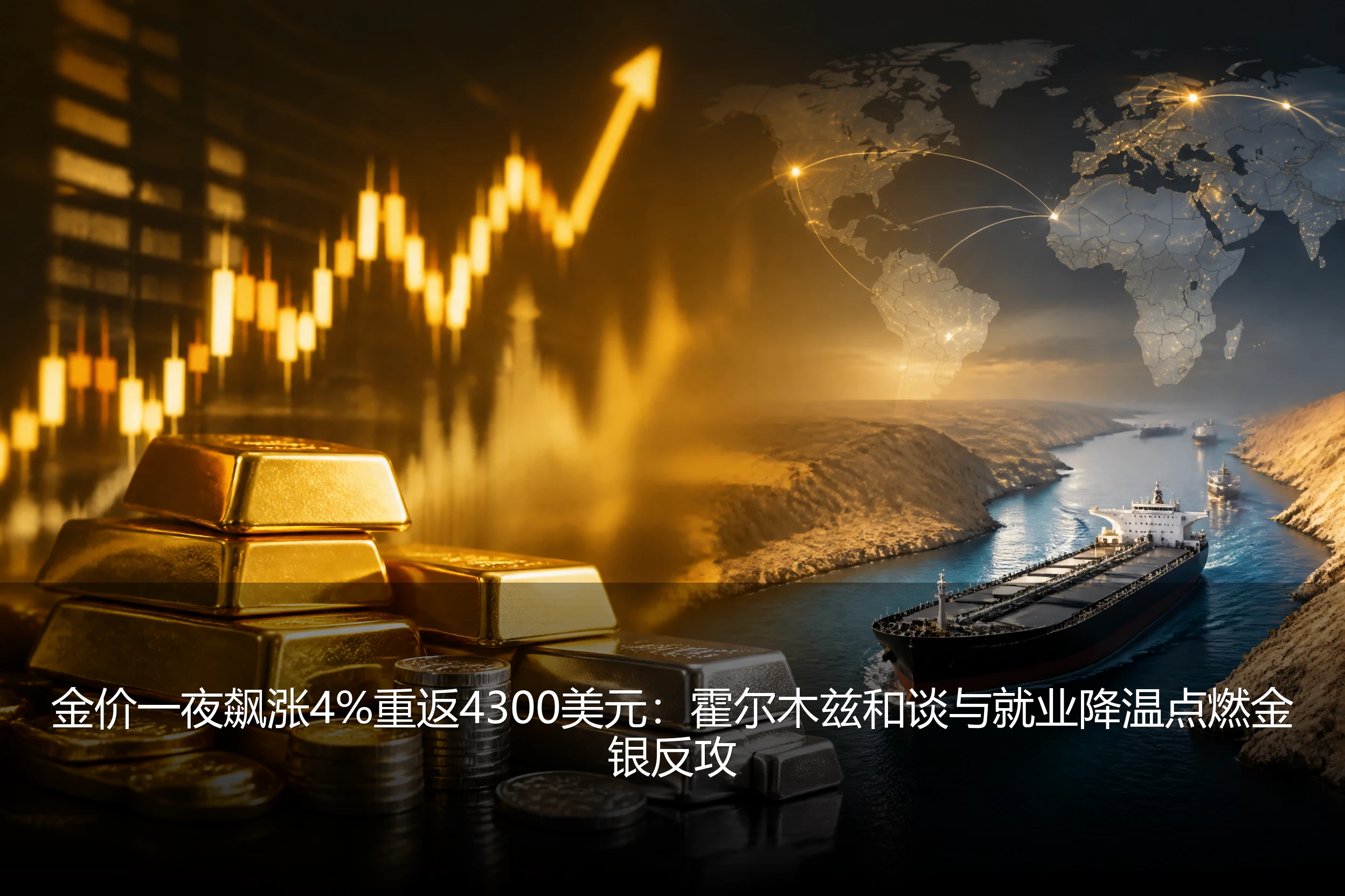 金价一夜飙涨4%重返4300美元：霍尔木兹和谈与就业降温点燃金银反攻