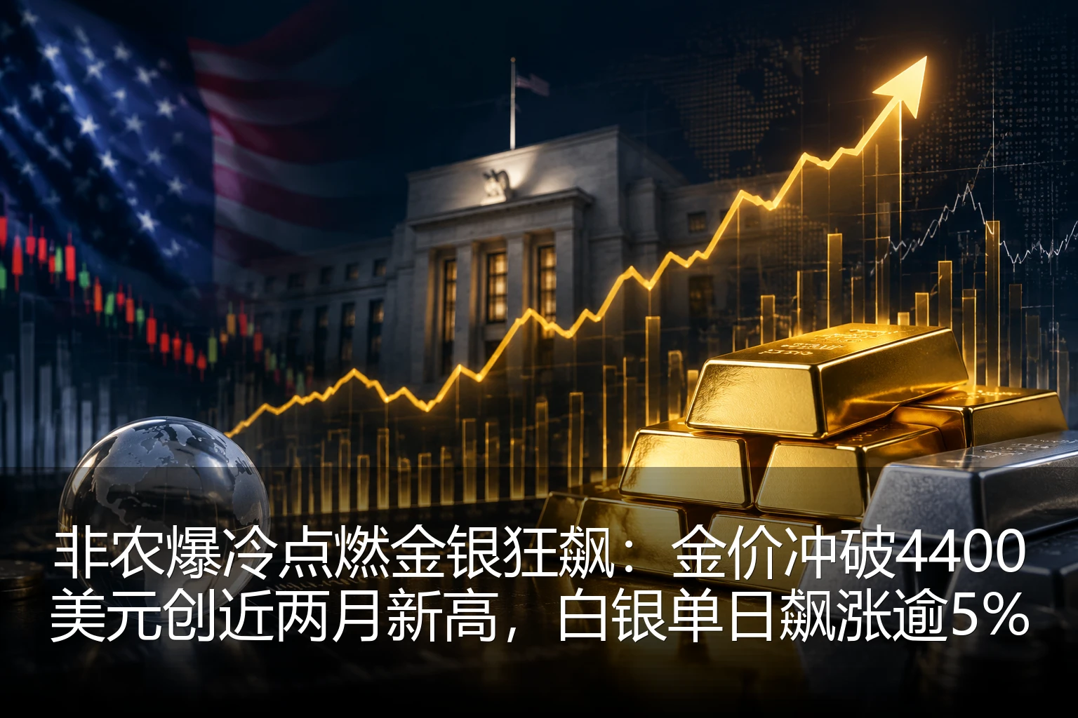 非农爆冷点燃金银狂飙：金价冲破4400美元创近两月新高，白银单日飙涨逾5%